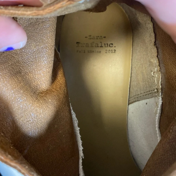 Zara Trafaluc Ankle Boots Womens‎ Size 36 US 5.5 Brown Gold Pointed Western Pull - Picture 10 of 14